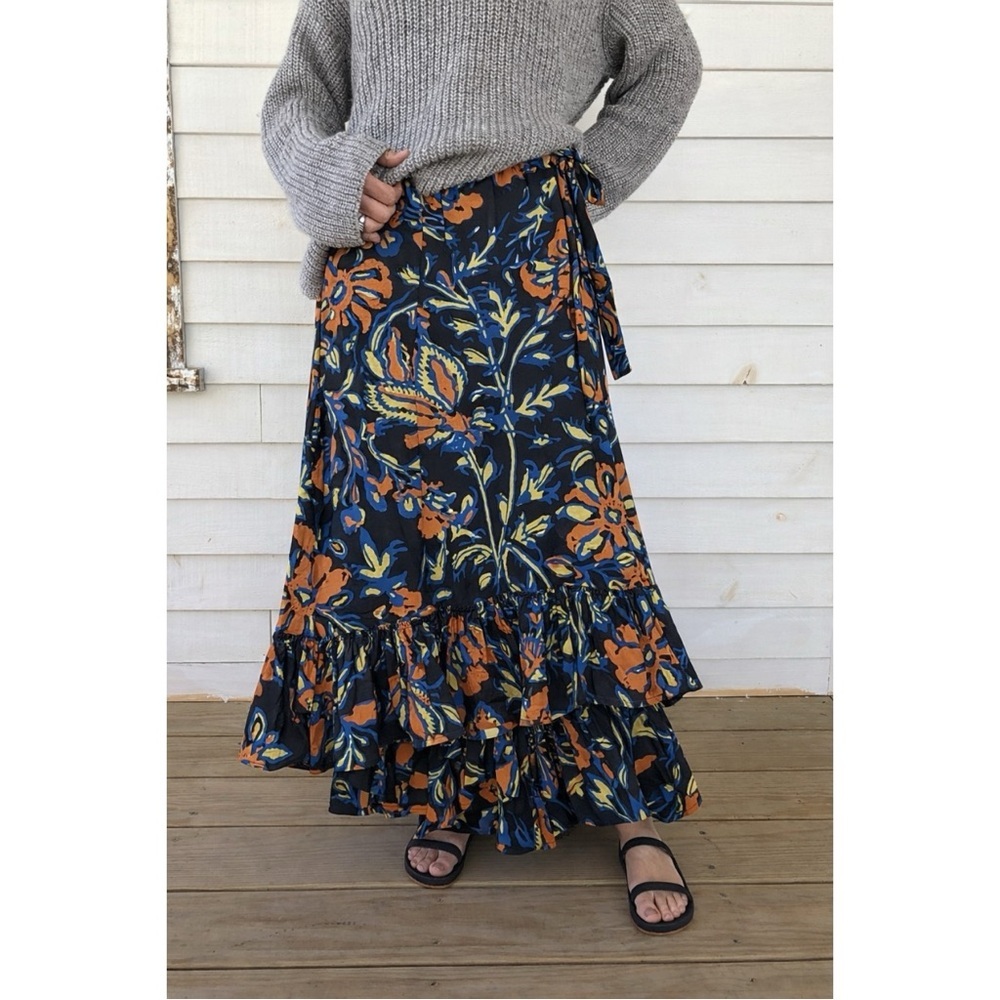 Apiece Apart Feliz Organic Cotton Floral Wrap Skirt